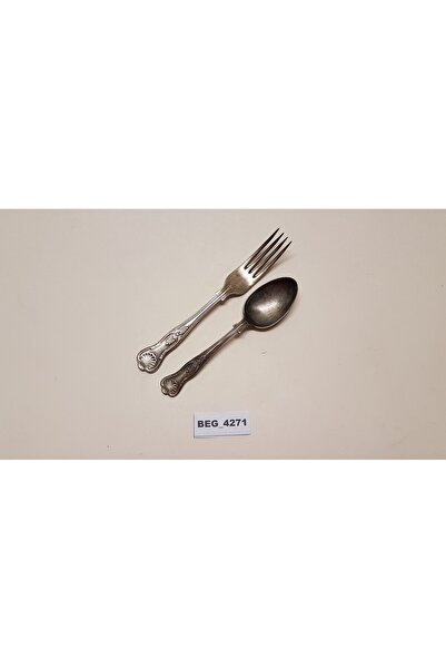 BEGÜLDAN Eski Alpaka Orta Boy Servis Kaşığı Ve Büyük Boy Servis Çatalı Beg_4271