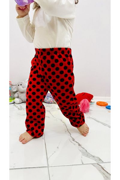 TD Collection Velvet Girl / Baby Pants Black Polka Dot Red Color