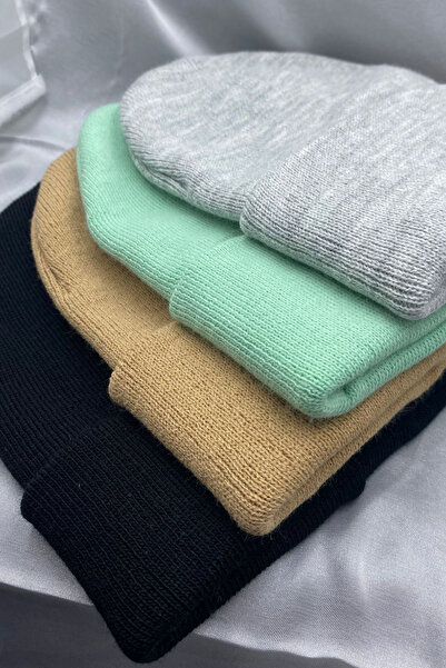 KISCHE Unisex Plain Basic Foldable Winter 4-Piece Beret Set