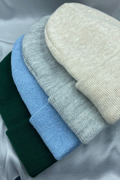 KISCHE Unisex Plain Basic Folded Winter Native 4-Piece Beanie Set