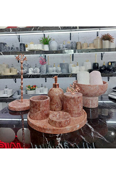 Sümeyra Marble Art GLORİA- DOĞAL PEMBE MERMER BANYO SETİ | 7 PARÇA |ROSE| MER...