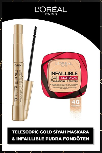 L'Oreal Paris Telescopic Gold Black Mascara & Infaillible 24h Fresh Wear Powd...