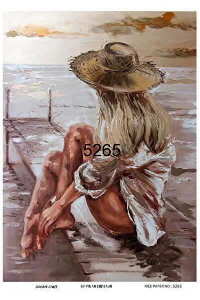 LİNEART 5265 Kumsalda Oturan Kadın Pirinç Dekopaj 30x42