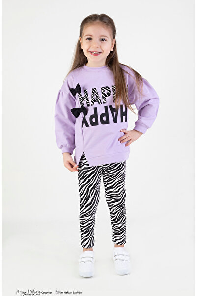 Harika KIDS Kız Çocuk Pamuklu Zebra Desen Orta Kalınlıkta Taytlı Alt-Üst Takım