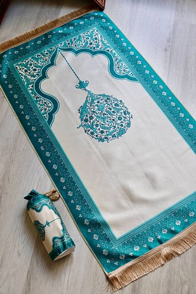 Bilenler Mihrab Patterned Silk Textured Pouch Prayer Rug S1029 Blue Color