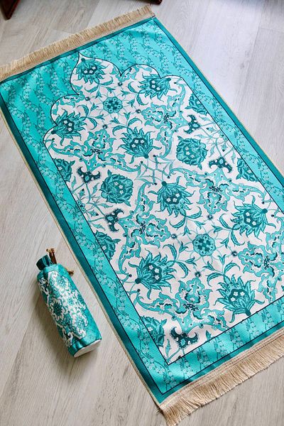 Bilenler Portable Silk Textured Pouch Prayer Rug S1031 Blue Color