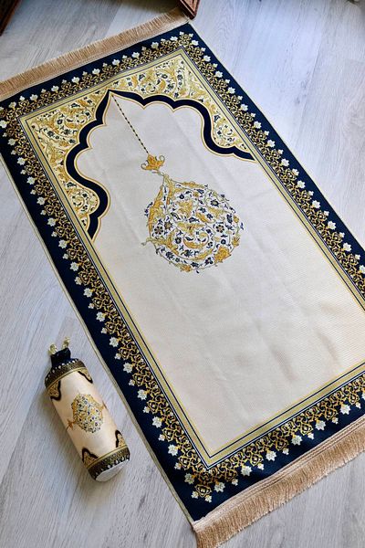 Bilenler Mihrab Patterned Silk Textured Pouch Prayer Rug S1029 Gold Color