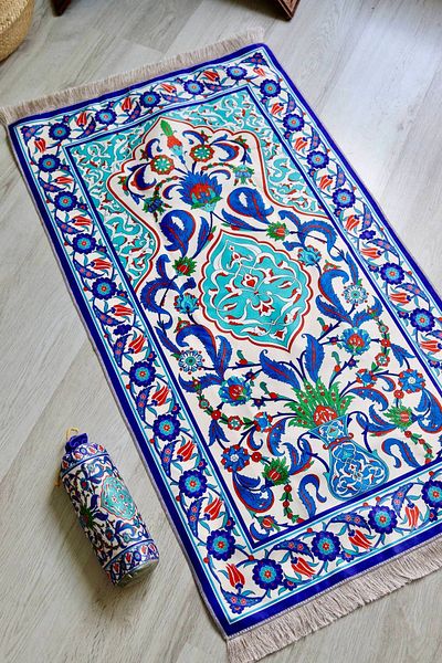 Bilenler Marbling Patterned Silk Textured Pouch Prayer Rug S1001