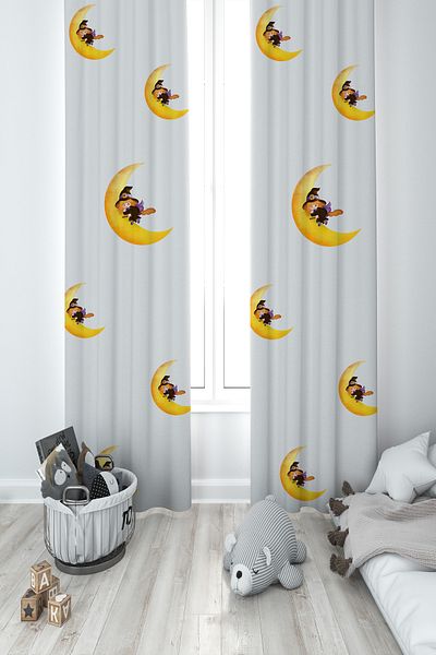 LİDERHOME LEADER HOME BABY AND KIDS ROOM Moon and Witch Patterned 2 Wing Background Curtain