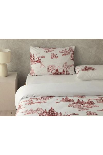 English Home Σετ Παπλωματοθήκη από Μαλακό Βαμβακερό Claret Red - Χειμερινό Σαλόνι με Ψηφιακή Εκτύπωση