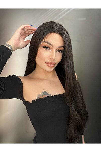 Suzan Peruk Düz Fiber Sentetik Tül Peruk - Koyu Kestane PERUK