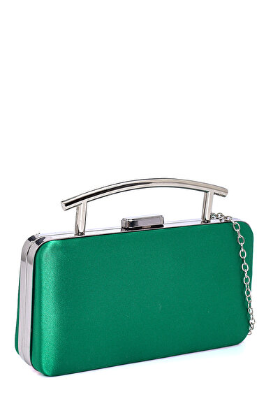 Rouge Paris Kadın Saten Yeşil Metal Kulp Aksesuarlı Zincirli Abiye Clutch Por...