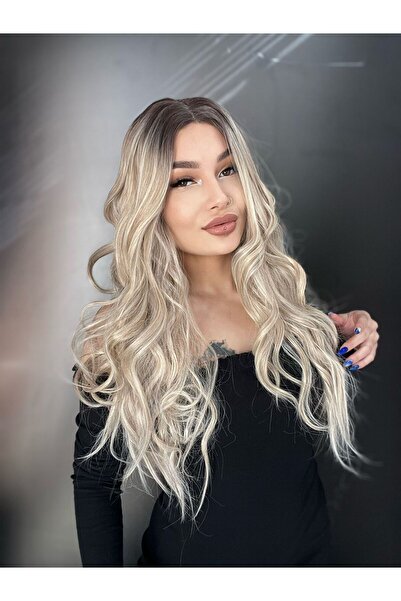 Suzan Peruk Kumral Ombre/ Balköpüğü Platin Röfleli Orta Boy Tül Peruk PERUK