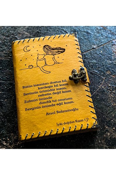 zarif atölye Girl, daughter, poem-themed gift leather notebook