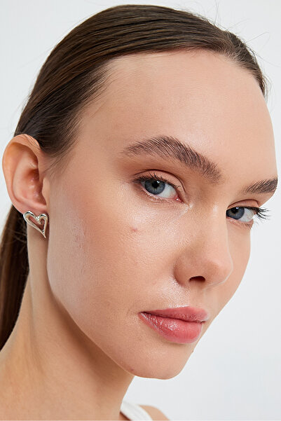 Rhodium Color Minimal Asymmetric Heart Earrings