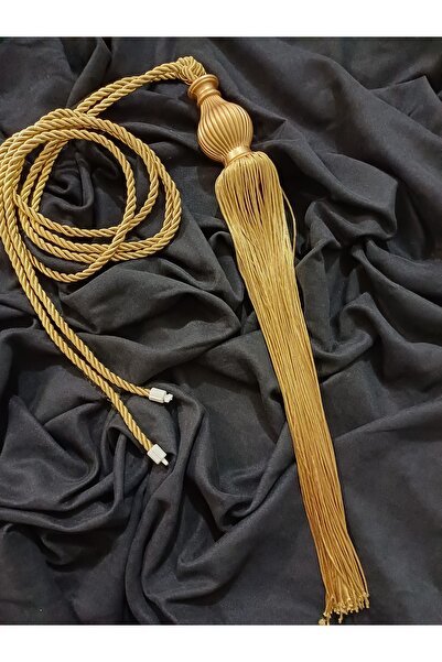 venedik home Altın Renk Tül ve Fon Perde Tavan Bağlama Püsküllü Braçol korniş Takmatik