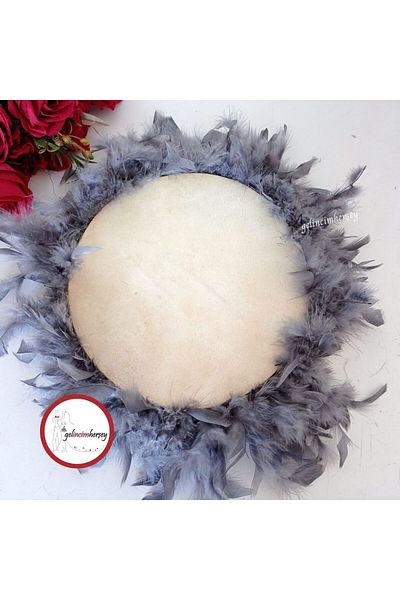 Gelincimherşey 27 cm Diameter Leather Tambourine with Feather for Bride