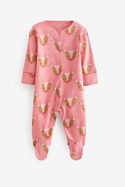 Next Baby 100% Organic Cotton Pink Deer Pattern Jumpsuit