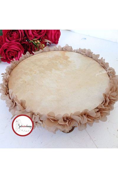 Gelincimherşey 27 cm Leather Tambourine with Laser Flower Decoration and Bells