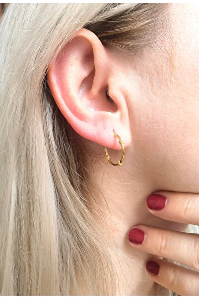 Bylin 925 Ayar Gümüş Gold Vintage Halka Küpe - 14 Mm- 1çift