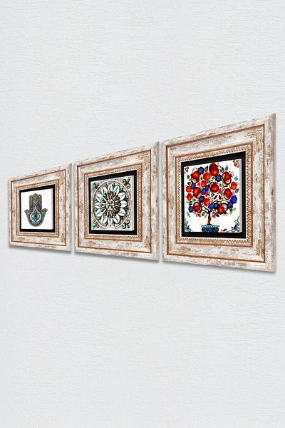Pinecone Τέχνη πλακιδίων, ξύλο ρόδι, χέρι της Φατέμας (χάμσα) Πέτρινη ζωγραφική τοίχου Διακόσμηση τοίχου με κορνίζα