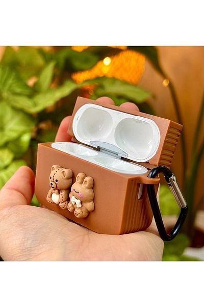 Go Aksesuar Airpods Pro - حافظة سيليكون سميكة متوافقة مع Airpods Pro2 مع تصميم Teddy Bear