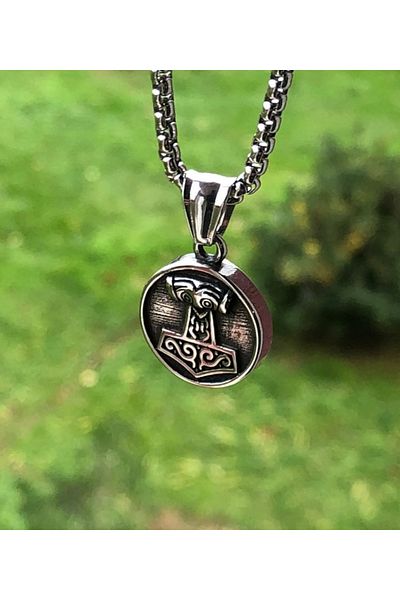 Viking Small Size Scandinavian Figures with Nordic Symbol 316L Steel Stainless & Non Tarnish Unisex Necklace