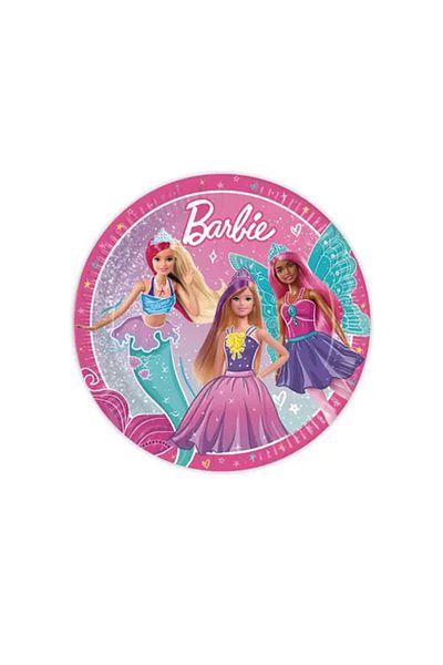 LOTUS PARTY Barbi Themed Plate Cup Napkin Set - 8 Person Set - Licensed Product