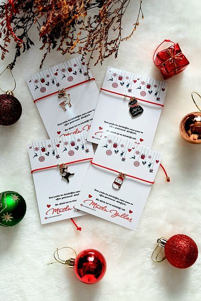 Burak Baskı Tasarım New Year Themed Adjustable, New Year Gift with 4 Red Strings - Caraca