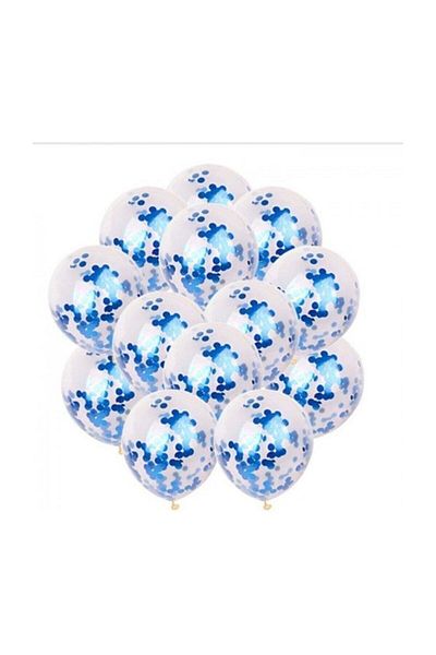 HBK Transparent Balloon Set with Blue Confetti: 12" Balloon 10 Pieces - 1 Pack Balloon Confetti (POLE)