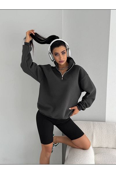 DESING HS ZIPPER COLLAR DETAIL 3 THREAD OVERSIZE SWEATSHIRT