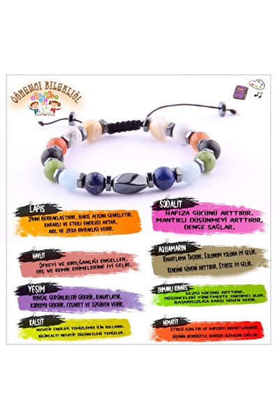 OSMANLI DOĞAL TAŞ Unisex Öğrenci Bilekliği-shungite-akuamarin-obsidyen-havlit...