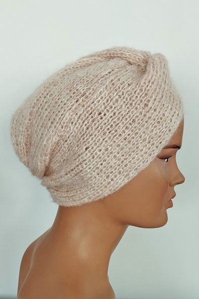 Vera Καπέλο καπό τουρμπάνι πλεκτό από μαλλί Angora Μπεζ
