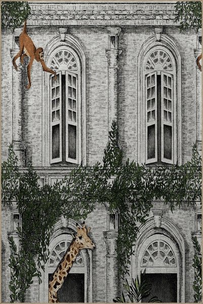 Rugs Modern Halı Animal Garden Themed Monkey and Giraffe Patterned Modern Dec...