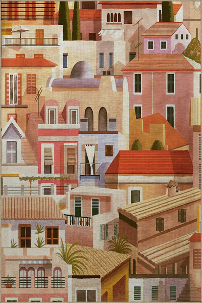 Rugs Modern Halı Çok Renkli Antik Şehir Temalı Bina Ev Desenli Kreatif Modern...