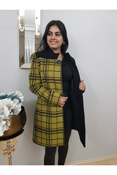 FERGAN WOMEN'S BLACK GREEN COLOURED SPECIAL DESIGN DOMINANT COLLAR MIDI SIZE ...