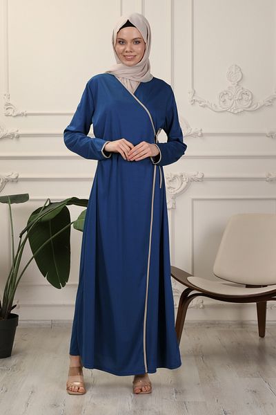 Transacoustic Blue Double-breasted Collar Ribbed Flexible Interlock Fabric Prayer Dress