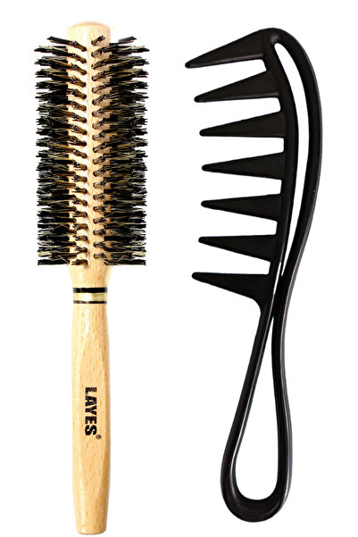 Layes فرشاة مجفف الشعر الذائبة، مقبض خشبي عالي الحرارة، حجم كبير + مشط تصفيف