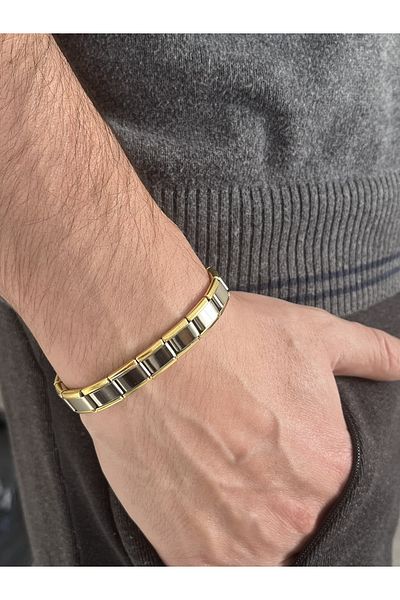 Farah Butik Unisex Gold and Silver Color Steel Bracelet-Gift Bracelet