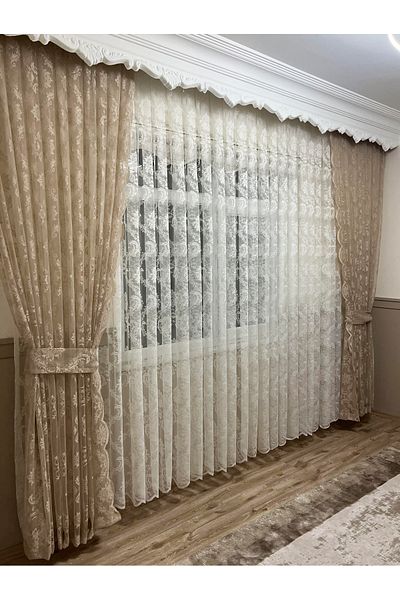 FİENS OTTOMAN PATTERN BROKEN WHITE TULLE CURTAIN IRON WANTLESS THIN LIGHT 1/3 BLACK BATTERY