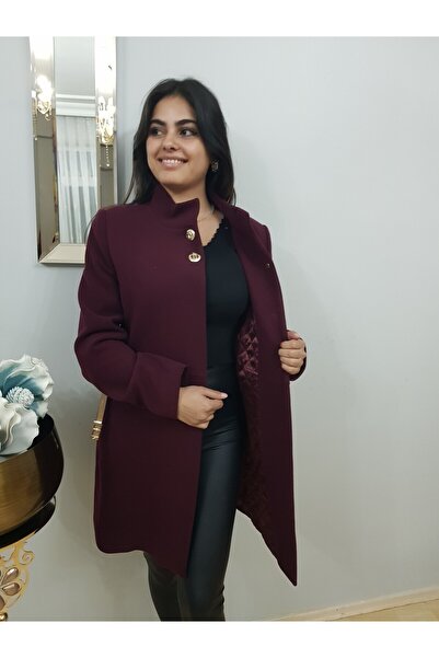 FERGAN معطف نسائي متوسط الطول بحزام من البرقوق