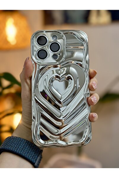 Go Aksesuar Iphone 14 pro Compatible 3d Platinum Embossing Glossy Silicone Case