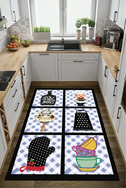 Modern home Chef Desenli Dijital Baskı Dot/Keçe Mutfak Halısı Makinada Yıkana...