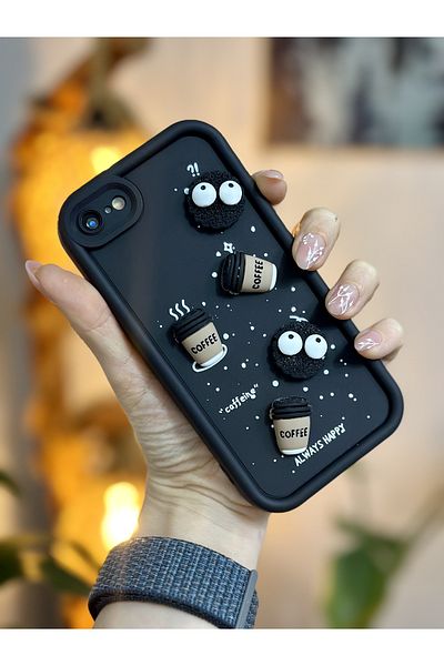 Go Aksesuar حافظة بتصميم كوكيز القهوة السوداء متوافقة مع هاتف Iphone 7 Plus و8 Plus