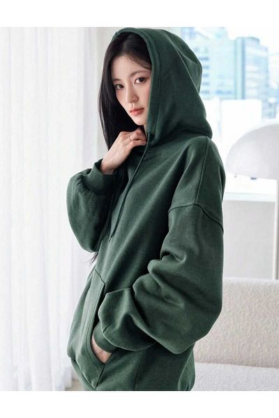 Elvino Απλό πράσινο Oversize Unisex φούτερ με κουκούλα
