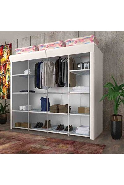 Tomris Hatun Geniş Hacimli Çift Askılı Bez Dolap, Gardırop Plastik Profilli