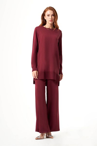 Mizalle Bsc Rayon Knitwear Plum Tunic