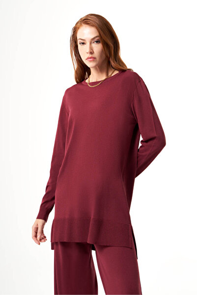 Mizalle Bsc Rayon Knitwear Plum Tunic