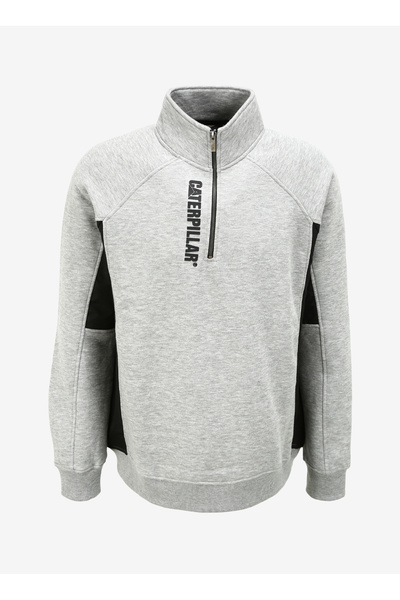 Caterpillar Gri Melanj Erkek Kapüşonlu Baskılı Sweatshirt C3WM-SWT28