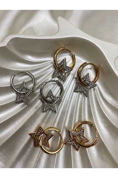 KÜBRA UYAN JEWELRY Vip Item Xuping Brand Earrings Star Model Zircon Stone Steel Gold Silver Rosegold Earrings